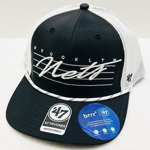 '47 Brand Brooklyn Nets Downburst Trucker Hat Cap Adjustable Snap Black NBA‎